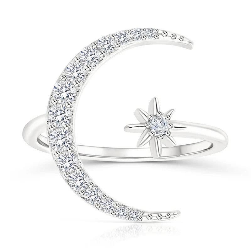 Zilveren ring met Maan en Ster
