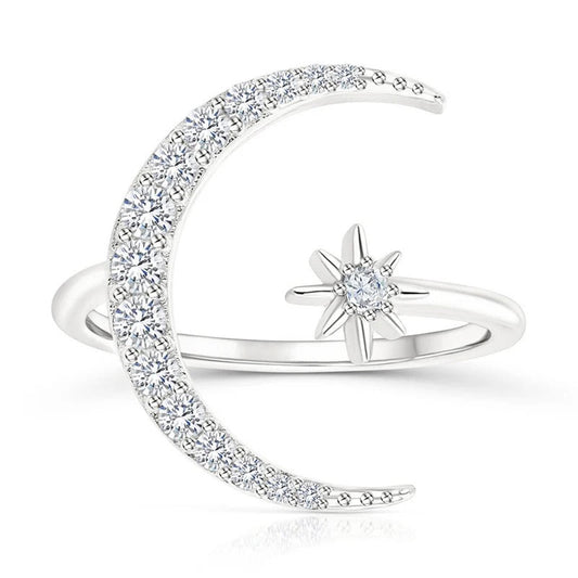 Zilveren ring met Maan en Ster